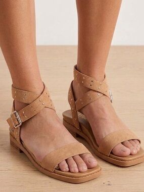 Torrid Studded Ankle Wrap Sandal 10WW. Tan. Extra wide